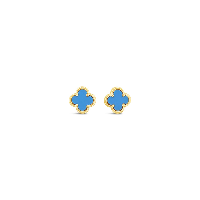 Clover Stud Earring 8mm - Turquoise -Gold