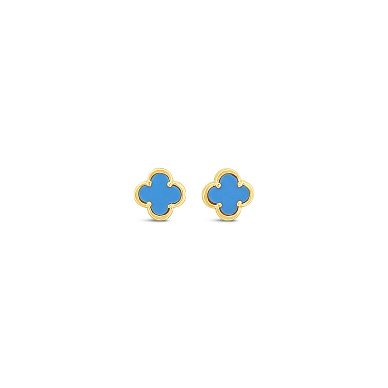 Clover Stud Earring 8mm - Turquoise -Gold