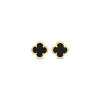 Clover Stud Earring 10mm - Black Agate -Gold