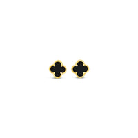 Clover Stud Earring 8mm - Black Agate -Gold