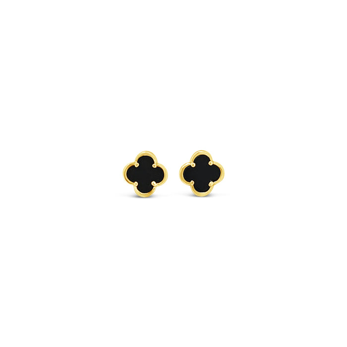 Clover Stud Earring 8mm - Black Agate -Gold