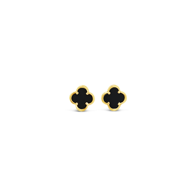Clover Stud Earring 8mm - Black Agate -Gold