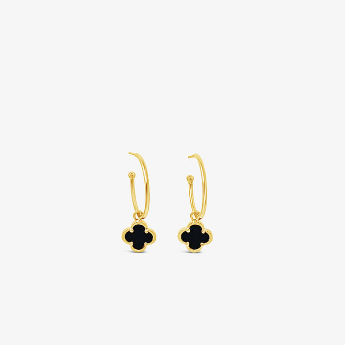 Clover Hoop Set 20mm - Black Agate -Gold