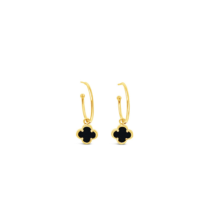 Clover Hoop Set 20mm - Black Agate -Gold