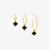 Clover Hoop Set 35mm - Black Agate -Gold