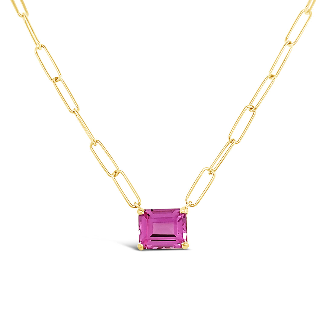 Paperclip Chain with Colored Stone - Pink Sapphire