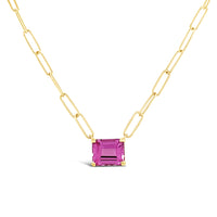 Paperclip Chain with Colored Stone - Pink Sapphire