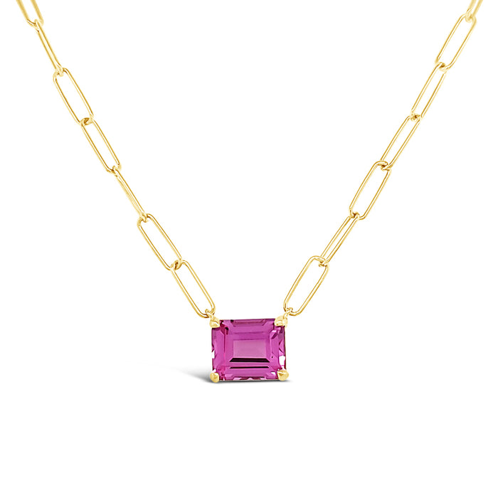Paperclip Chain with Colored Stone - Pink Sapphire