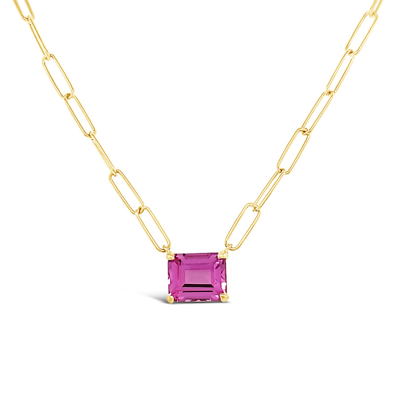 Paperclip Chain with Colored Stone - Pink Sapphire