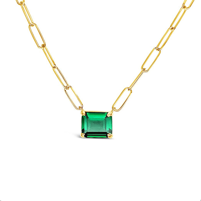 Paperclip Chain with Colored Stone-Emerald