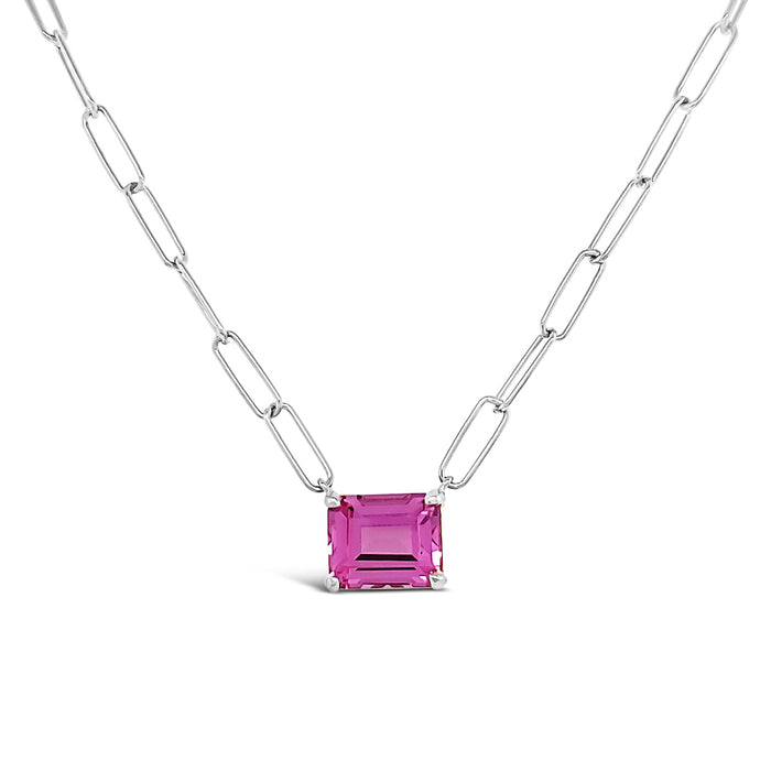 Paperclip Chain with Colored Stone -Pink Shapphire