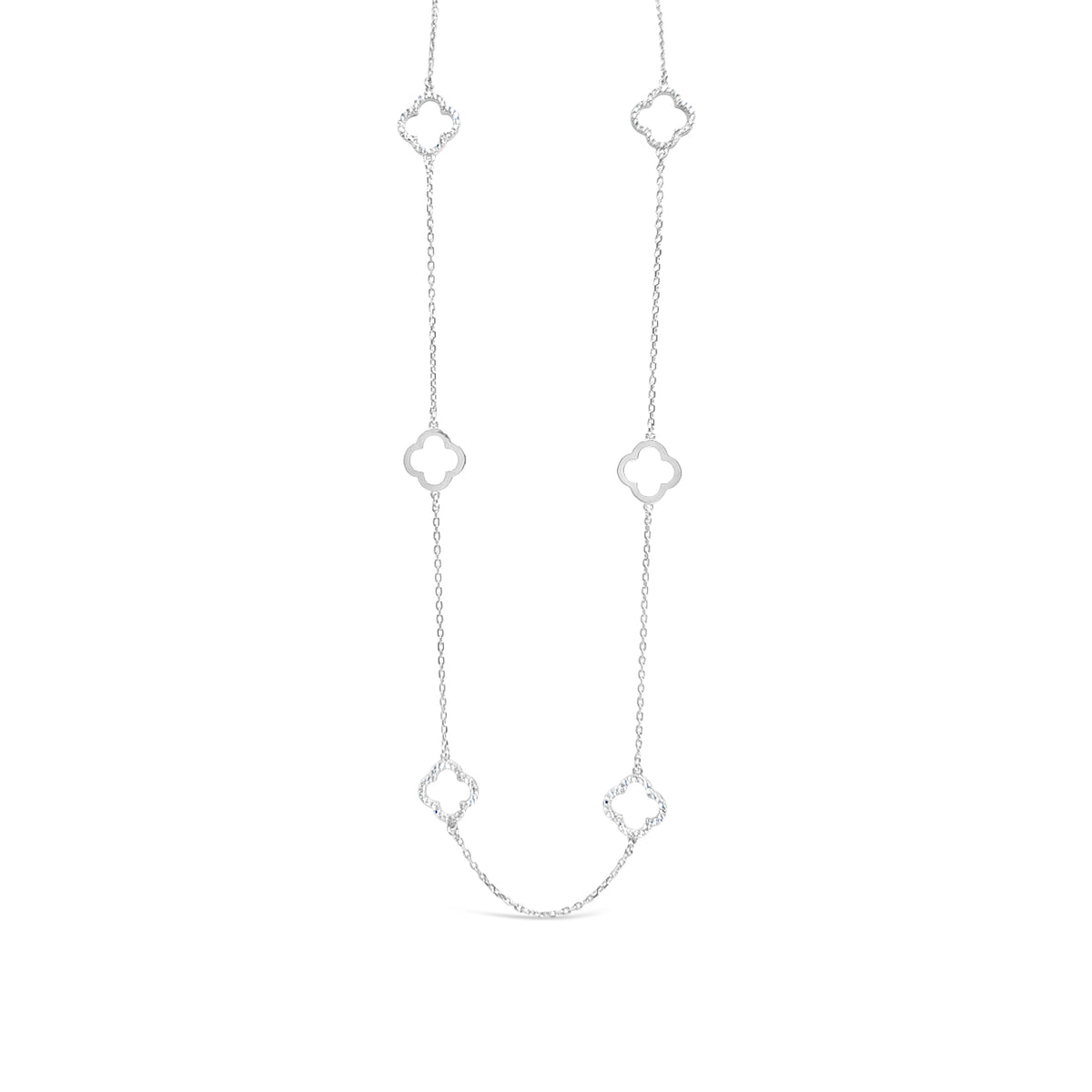 Long Six Four Leaf Clover Plain & CZ Necklace