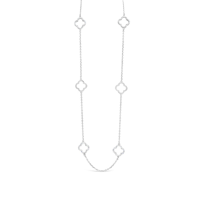 Long Six Four Leaf Clover Plain & CZ Necklace
