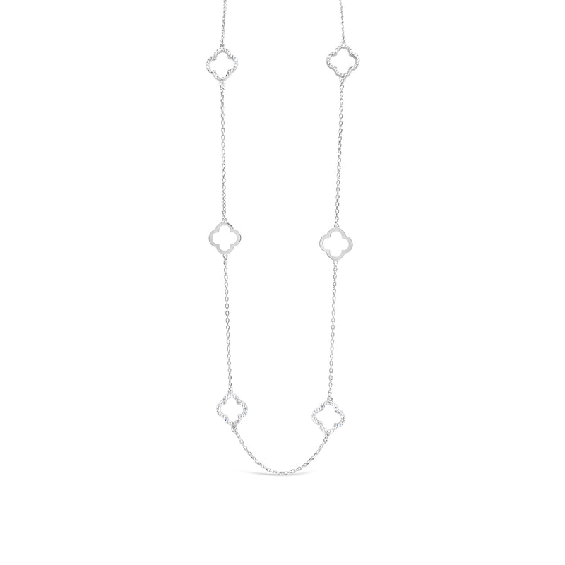 Long Six Four Leaf Clover Plain & CZ Necklace