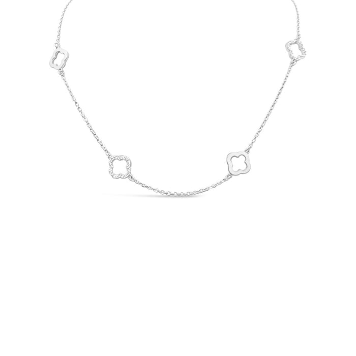Six Four Leaf Clover Plain & CZ Necklace