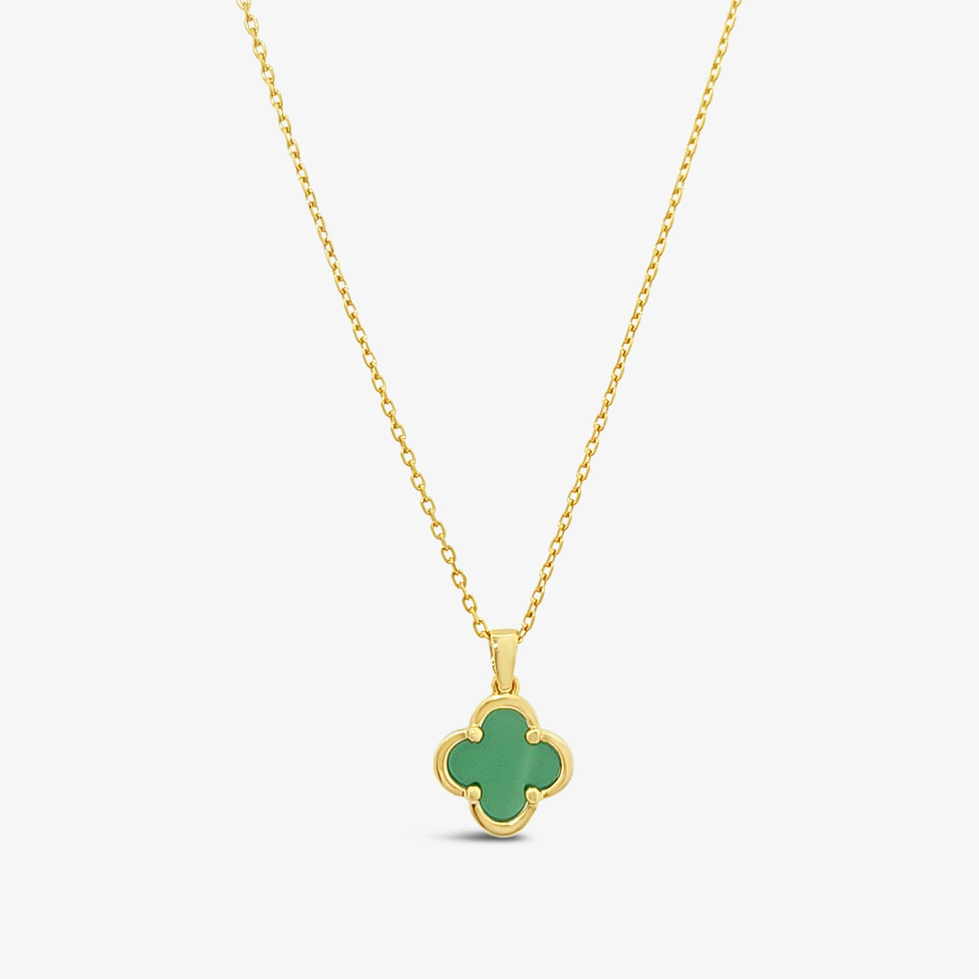 Clover Pendant-Green Onyx - Gold