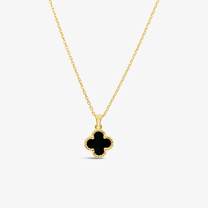 Twisted Clover Pendant-Black Agate - Gold