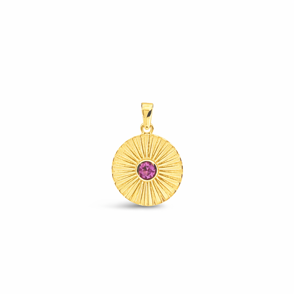 Medallion Pendant Pink CZ-Gold