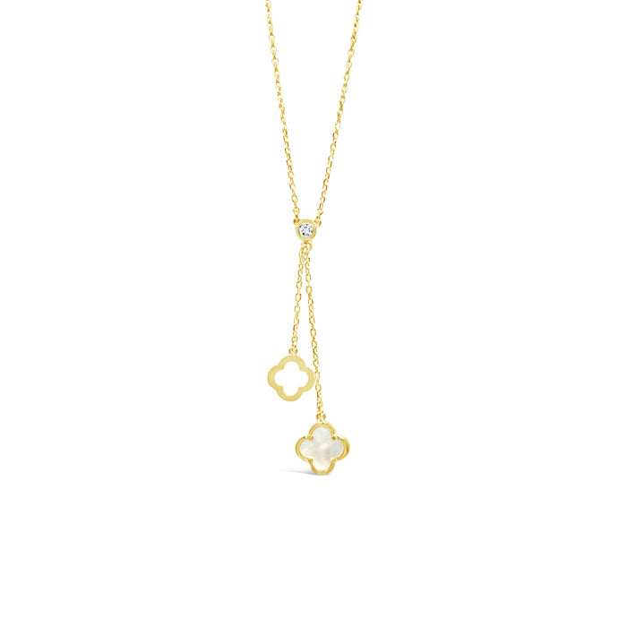 Y Necklace Double Clover Mother of Pearl