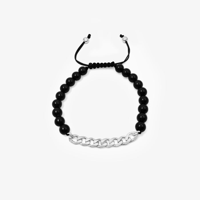 Black Onyx Beads with Curb Chain Bracelet