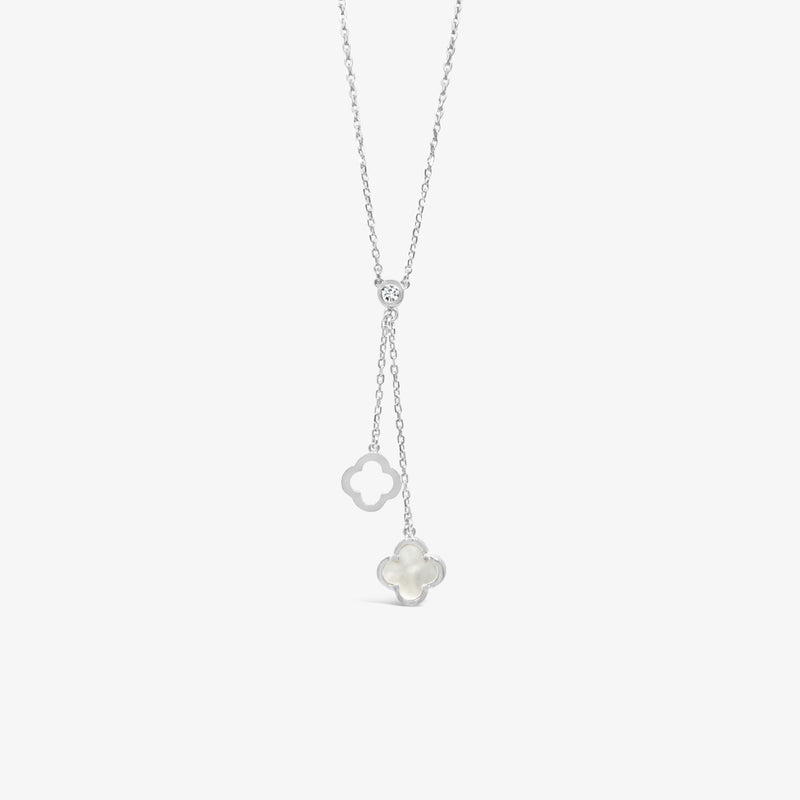 Y Necklace Double Clover Mother of Pearl