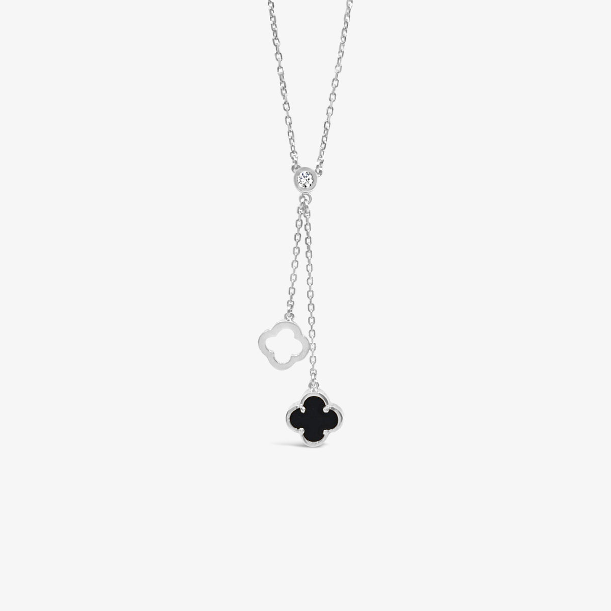 Y Necklace Double Clover Black Agate