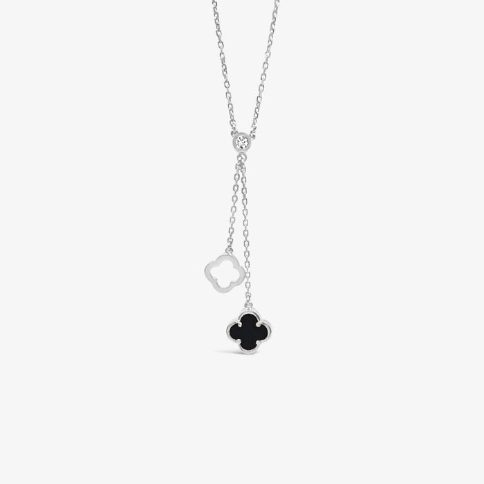 Y Necklace Double Clover Black Agate