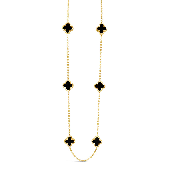 Six Twisted Four Clover Necklace-Black Agate-Gold