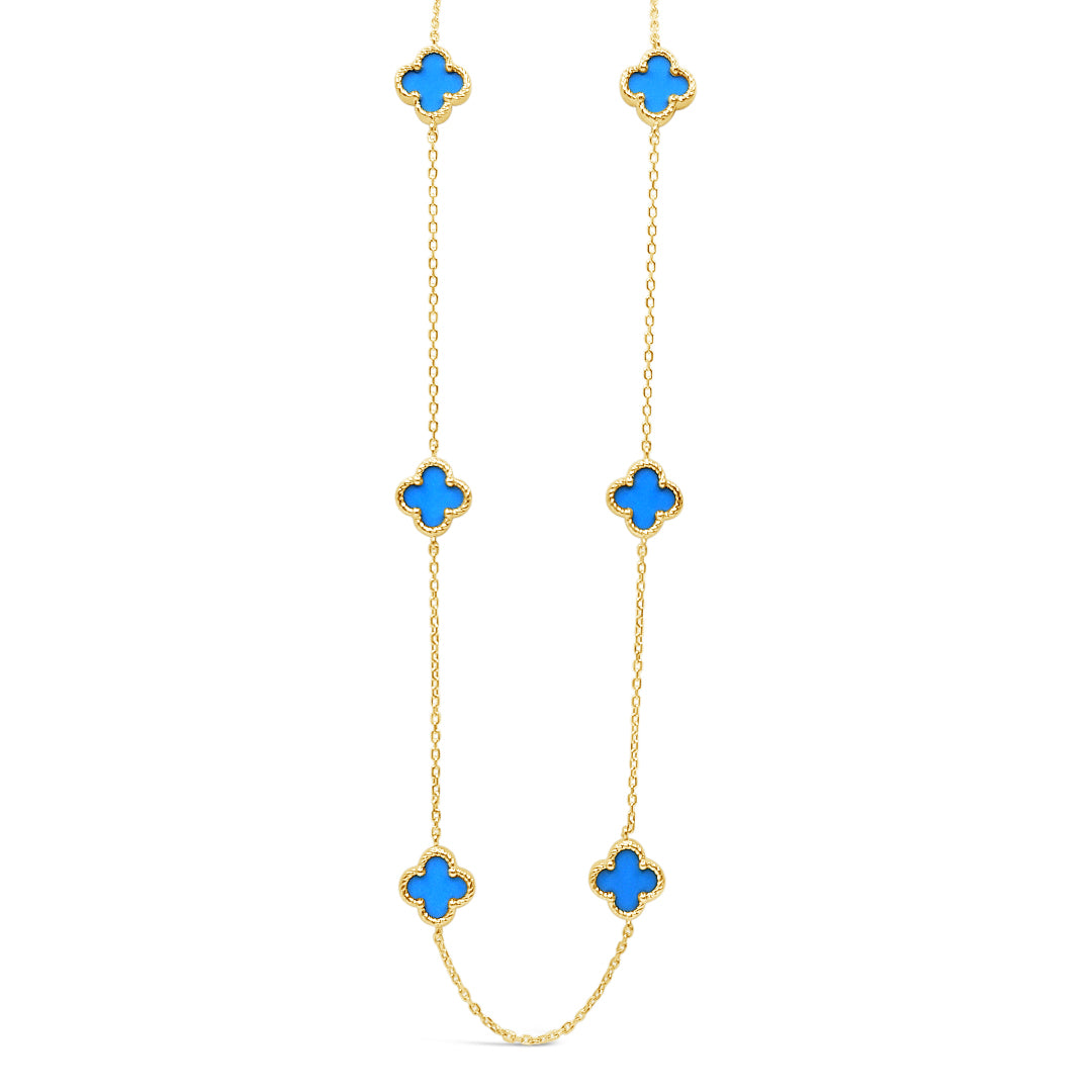 Six Twisted Four Clover Necklace-Turquoise-Gold