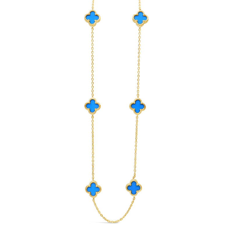 Six Twisted Four Clover Necklace-Turquoise-Gold