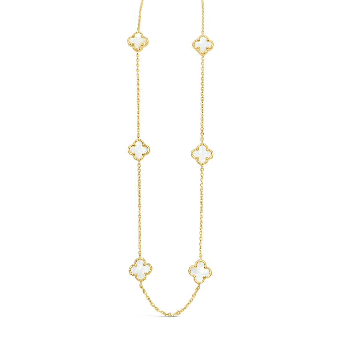 Six Twisted Four Clover Necklace-Mother of Pearl-Gold