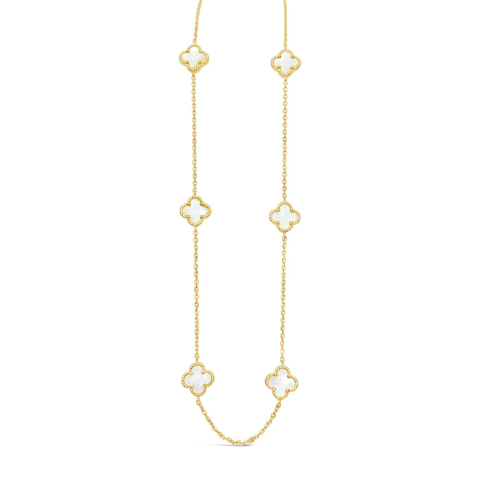 Six Twisted Four Clover Necklace-Mother of Pearl-Gold