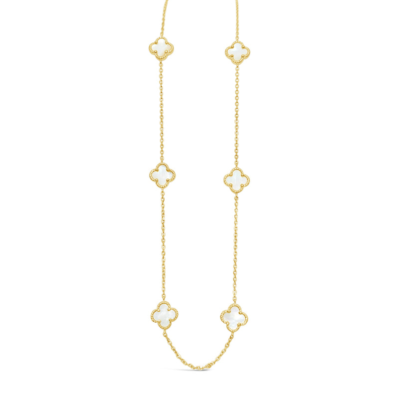 Six Twisted Four Clover Necklace-Mother of Pearl-Gold