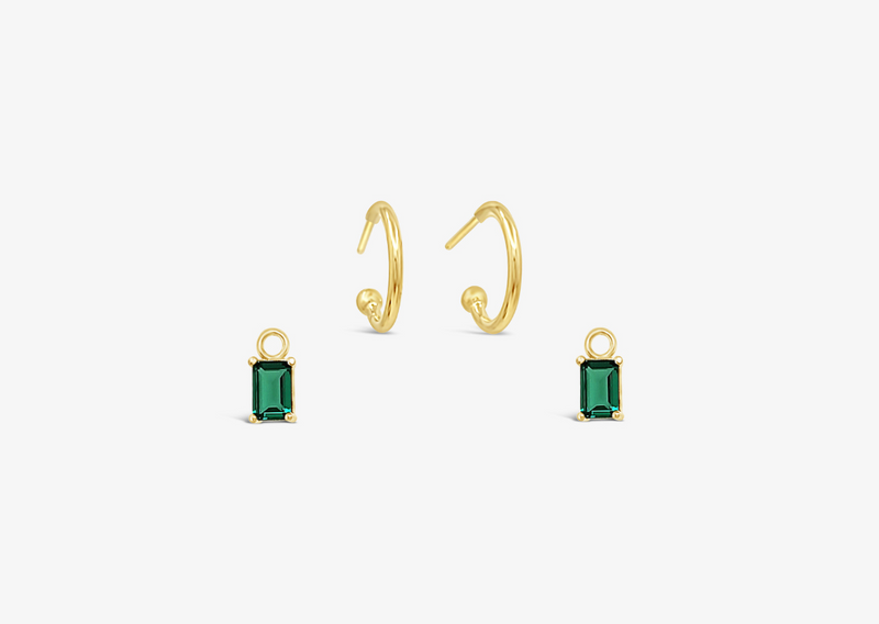 Emerald CZ 10mm Hoop Set-Gold