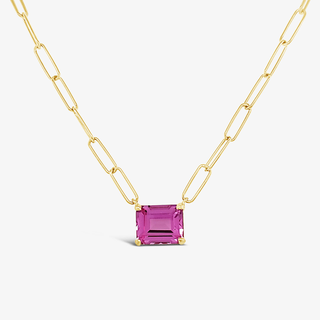 Paperclip Chain with Colored Stone - Pink Sapphire