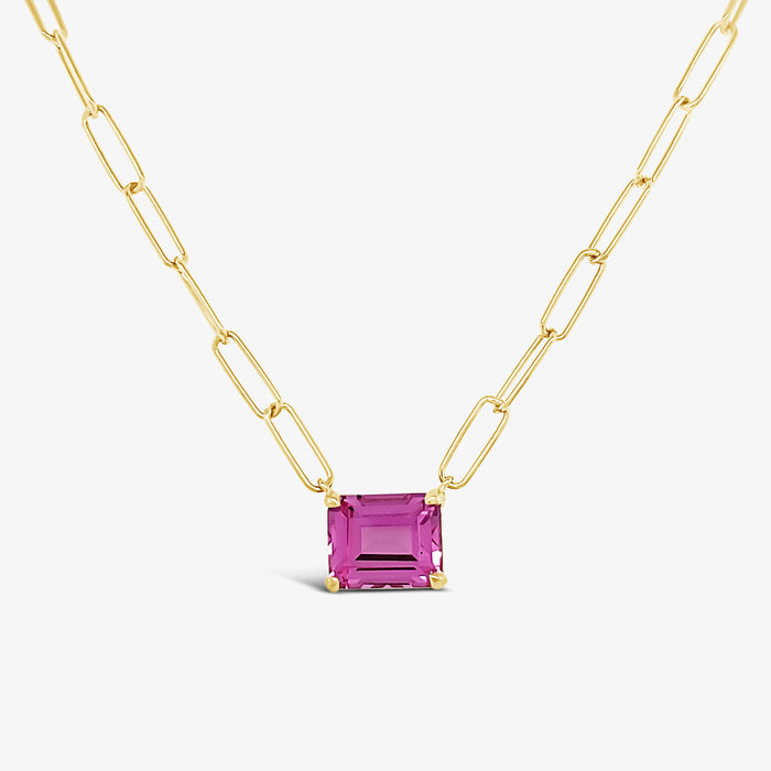 Paperclip Chain with Colored Stone - Pink Sapphire