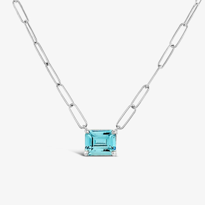 Paperclip Chain with Colored Stone-Blue Topaz