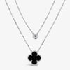 Double Necklace Four Clover-Black Agate