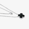 Double collier quatre trèfles agate noir