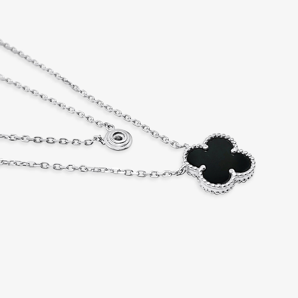 Double Necklace Four Clover-Black Agate