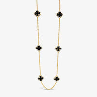 Six Four Leaf Clover-Black Agate -Gold