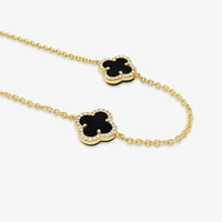 Six Four Leaf Clover-Black Agate -Gold