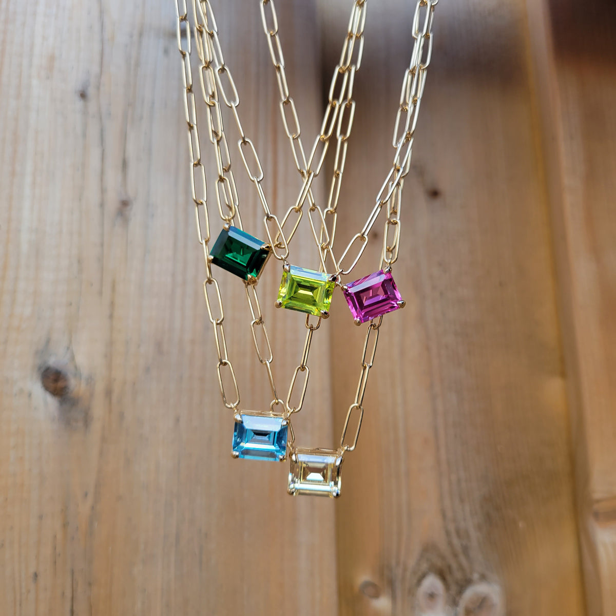 Paperclip Chain with Colored Stone-Apple Green