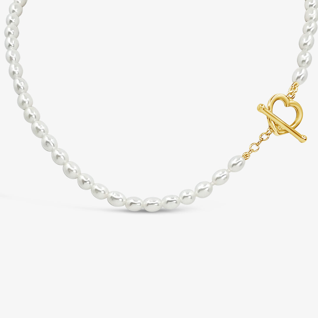 Heart Toggle Clasp with Freshwater Pearls Necklace