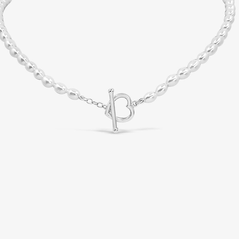 Heart Toggle Clasp with Freshwater Pearls Necklace