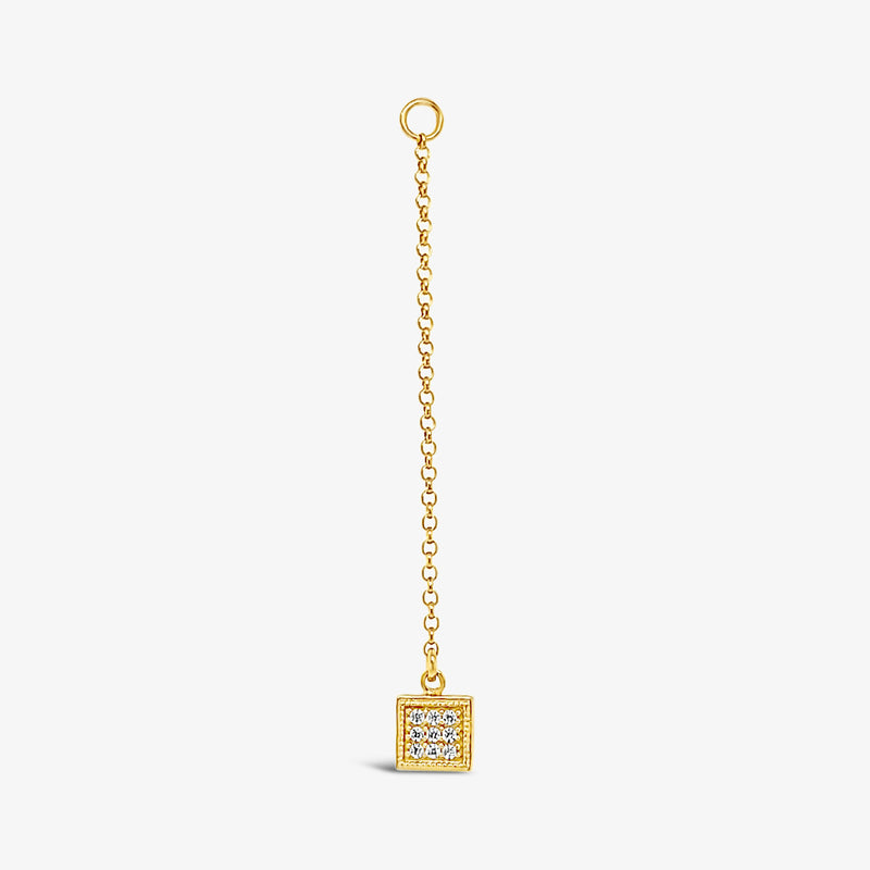 Single Earring Square CZ Charm with Chain