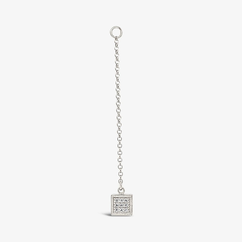 Single Earring Square CZ Charm with Chain