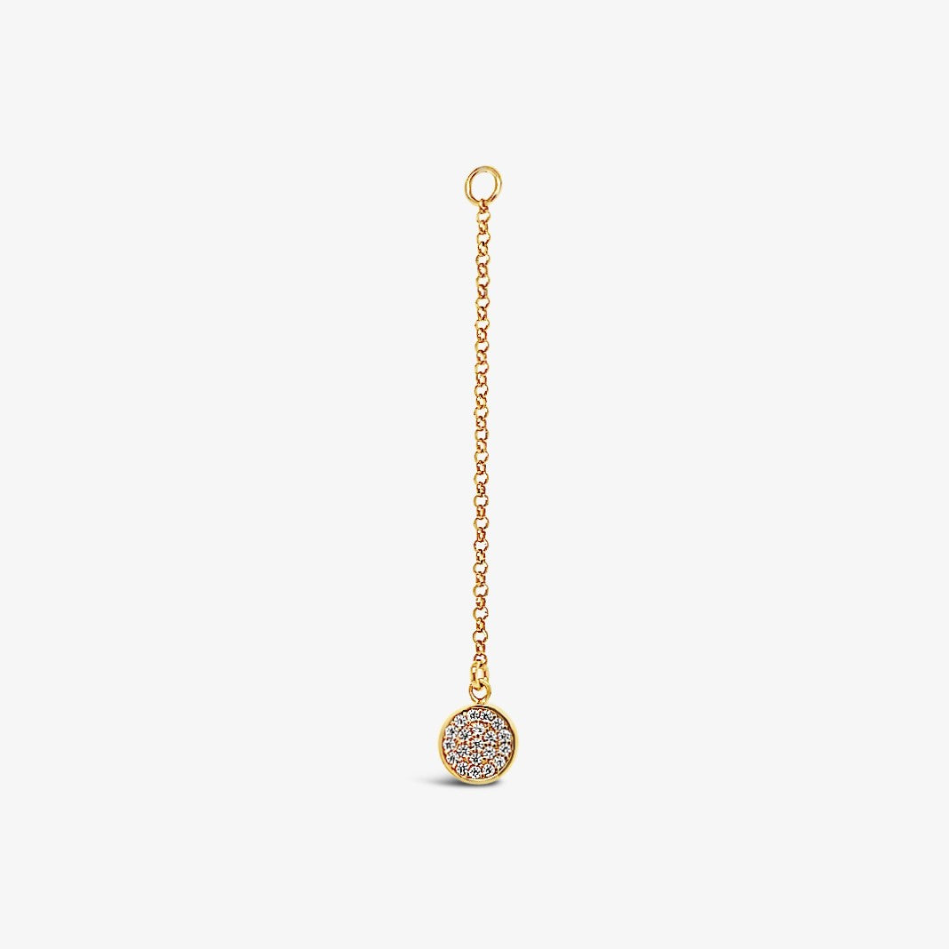 Single Earring Round CZ Charm with Chain