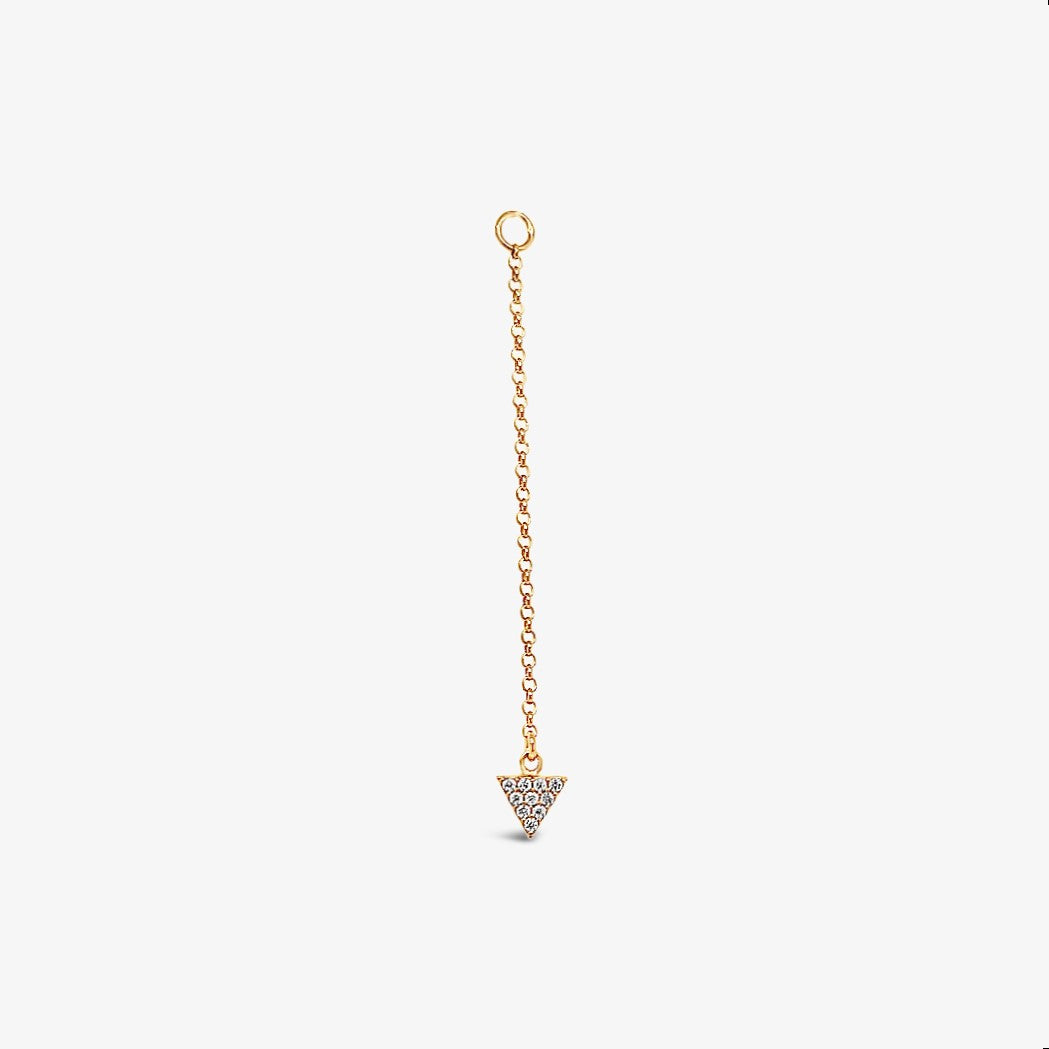 Boucle d'oreille unique breloque triangle CZ avec chaîne