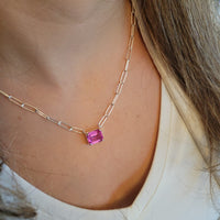 Paperclip Chain with Colored Stone -Pink Shapphire